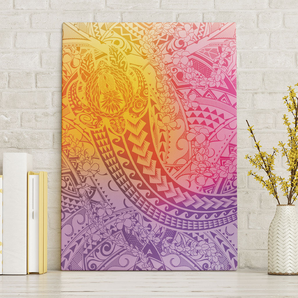 Hawaiian Turtles and Leis Canvas Wall Art Tribal Kakau Pattern Magical Rainbow Sky LT03 Without Frame Multicolor - Polynesian Pride