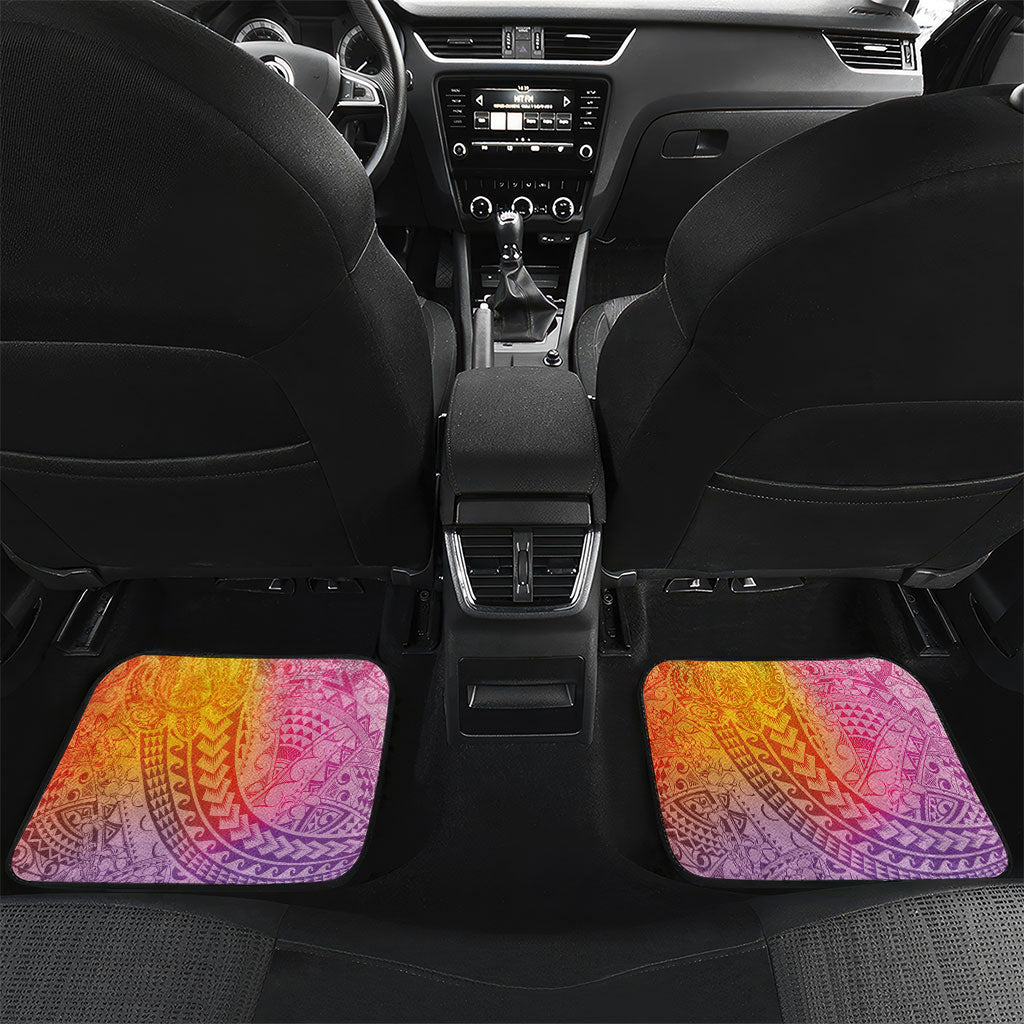 Hawaiian Turtles and Leis Car Mats Tribal Kakau Pattern Magical Rainbow Sky