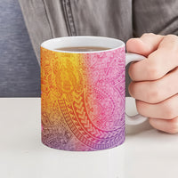 Hawaiian Turtles and Leis Ceramic Mug Tribal Kakau Pattern Magical Rainbow Sky