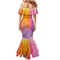 Hawaiian Turtles and Leis Family Matching Mermaid Dress and Hawaiian Shirt Tribal Kakau Pattern Magical Rainbow Sky