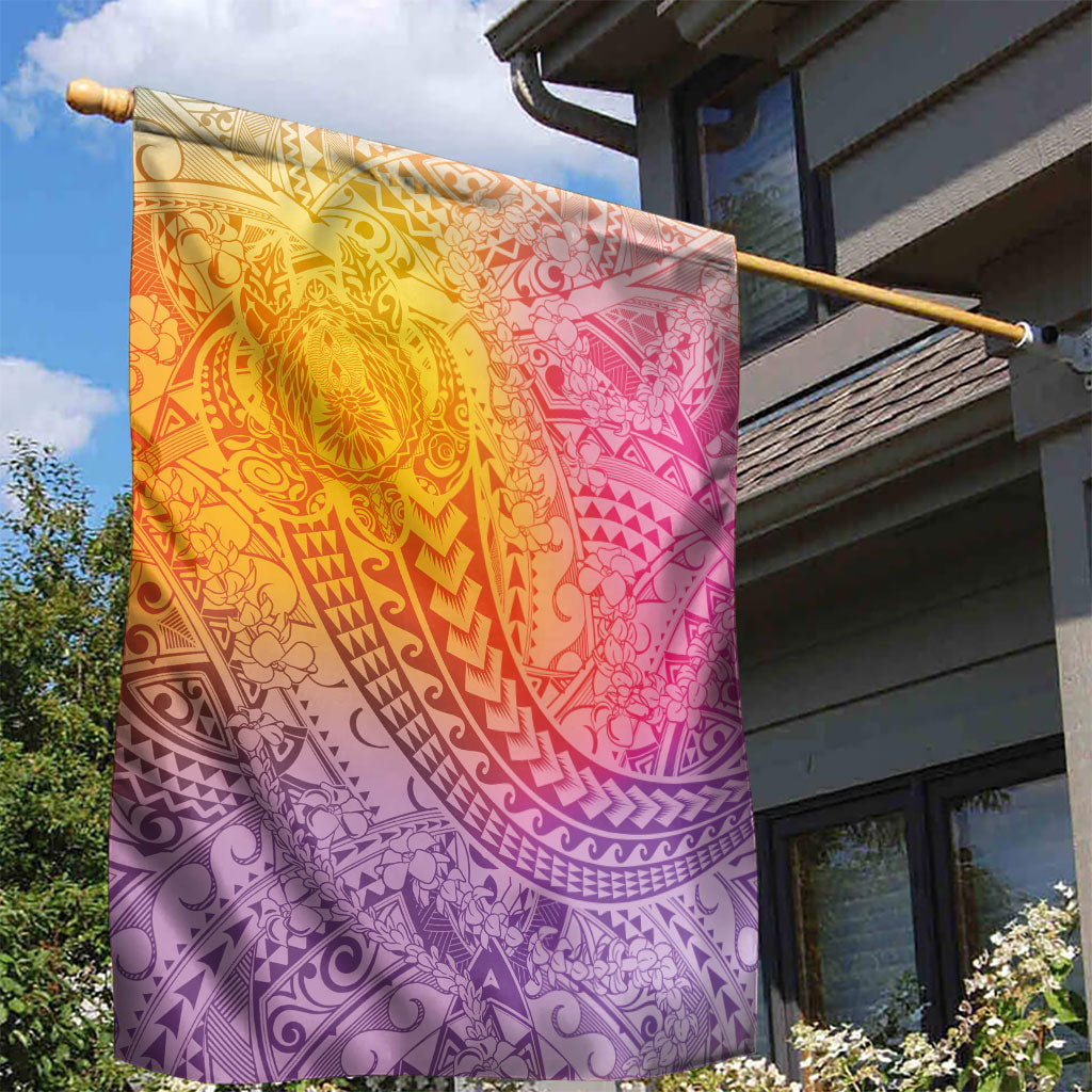 Hawaiian Turtles and Leis Garden Flag Tribal Kakau Pattern Magical Rainbow Sky