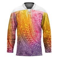 Hawaiian Turtles and Leis Hockey Jersey Tribal Kakau Pattern Magical Rainbow Sky