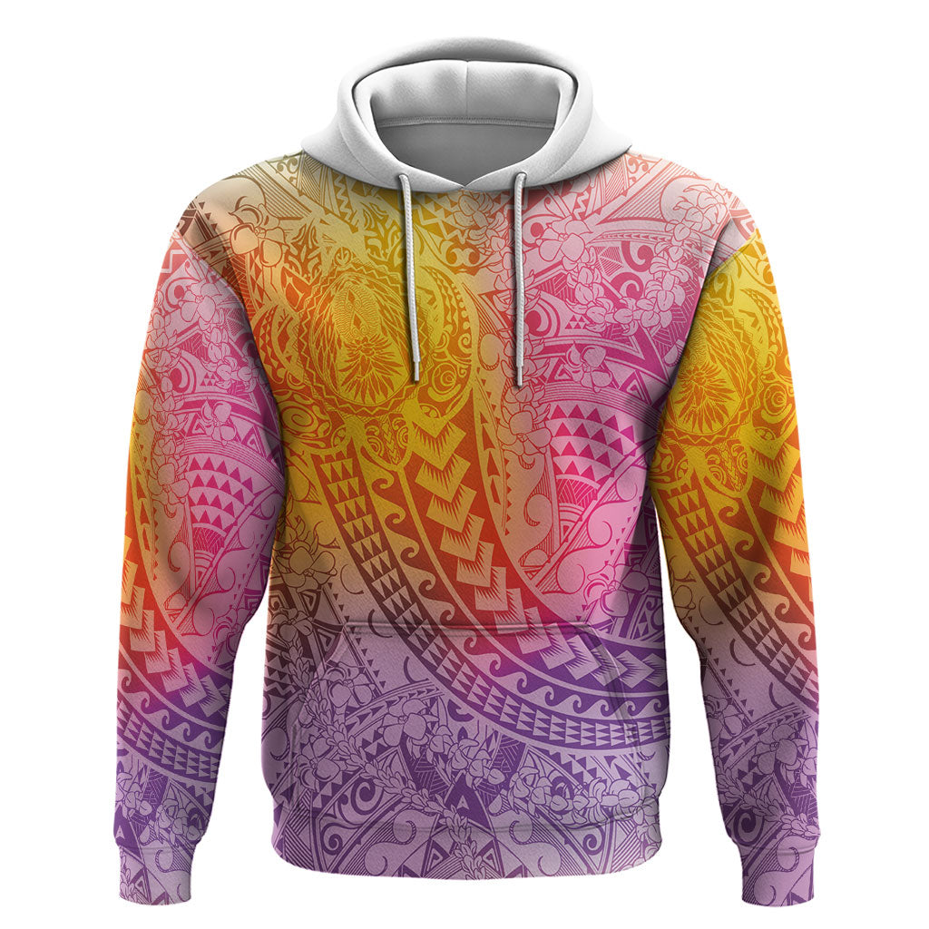 Hawaiian Turtles and Leis Hoodie Tribal Kakau Pattern Magical Rainbow Sky