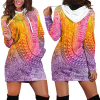 Hawaiian Turtles and Leis Hoodie Dress Tribal Kakau Pattern Magical Rainbow Sky