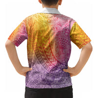 Hawaiian Turtles and Leis Kid Hawaiian Shirt Tribal Kakau Pattern Magical Rainbow Sky LT03 - Polynesian Pride