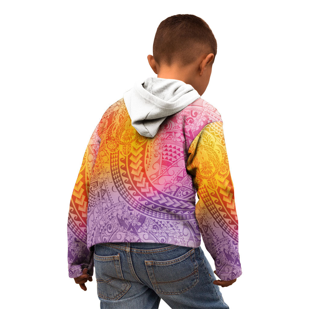 Hawaiian Turtles and Leis Kid Hoodie Tribal Kakau Pattern Magical Rainbow Sky
