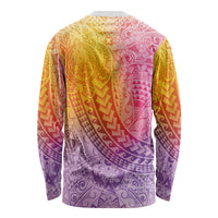 Hawaiian Turtles and Leis Long Sleeve Shirt Tribal Kakau Pattern Magical Rainbow Sky