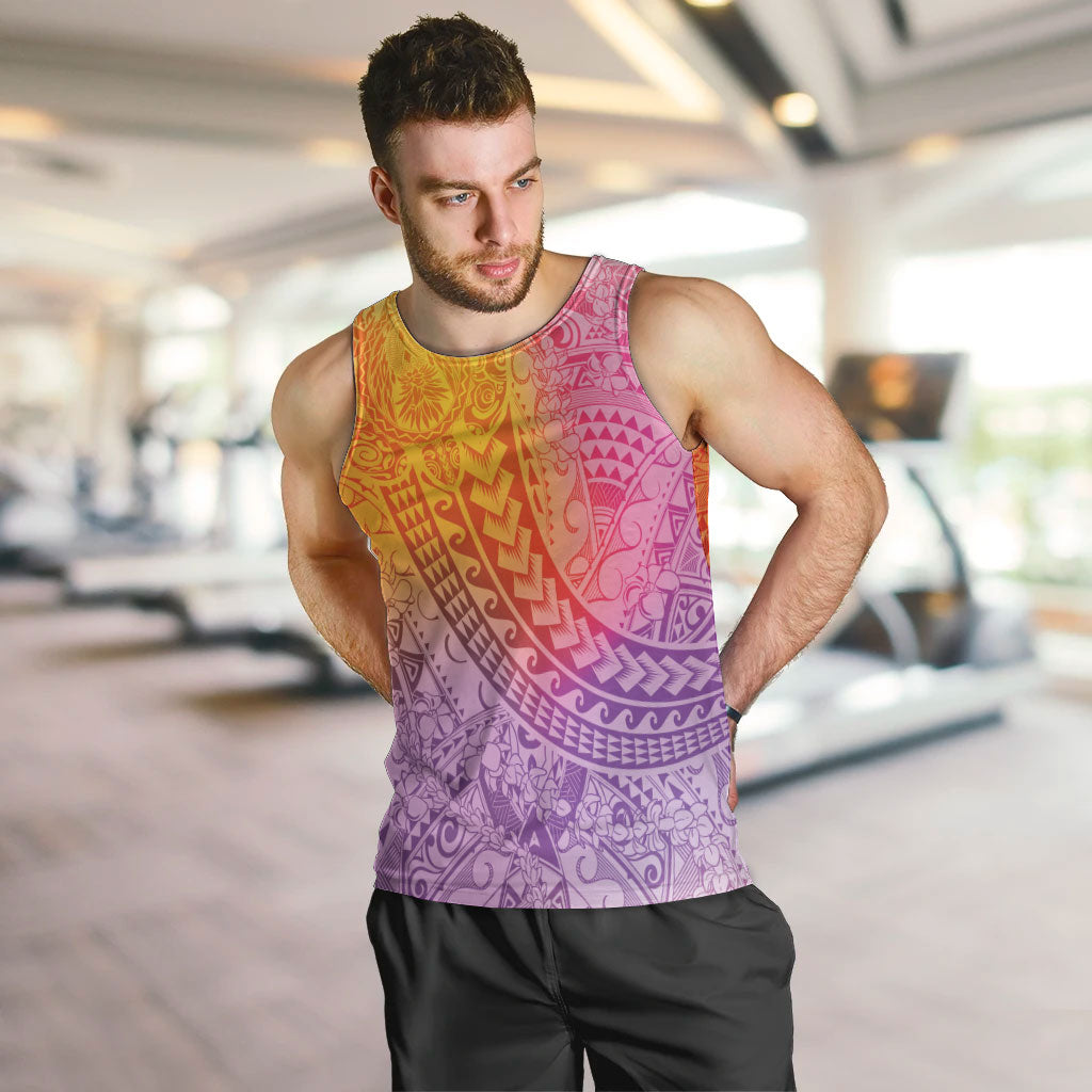 Hawaiian Turtles and Leis Men Tank Top Tribal Kakau Pattern Magical Rainbow Sky