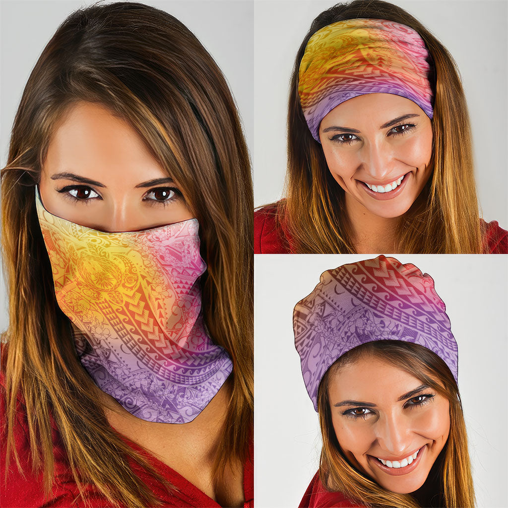 Hawaiian Turtles and Leis Neck Gaiter Tribal Kakau Pattern Magical Rainbow Sky