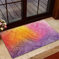 Hawaiian Turtles and Leis Rubber Doormat Tribal Kakau Pattern Magical Rainbow Sky