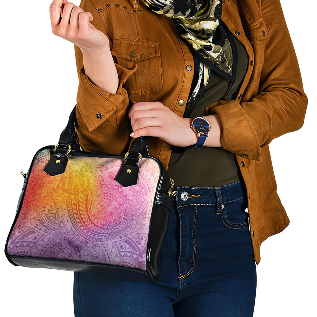 Hawaiian Turtles and Leis Shoulder Handbag Tribal Kakau Pattern Magical Rainbow Sky