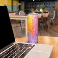 Hawaiian Turtles and Leis Skinny Tumbler Tribal Kakau Pattern Magical Rainbow Sky