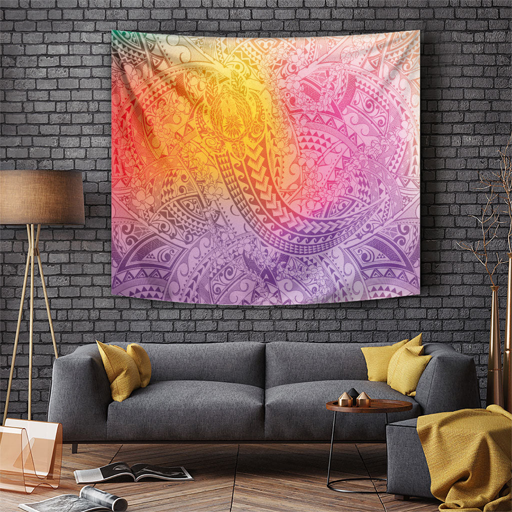 Hawaiian Turtles and Leis Tapestry Tribal Kakau Pattern Magical Rainbow Sky LT03 Multicolor - Polynesian Pride