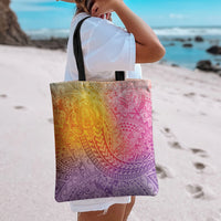 Hawaiian Turtles and Leis Tote Bag Tribal Kakau Pattern Magical Rainbow Sky