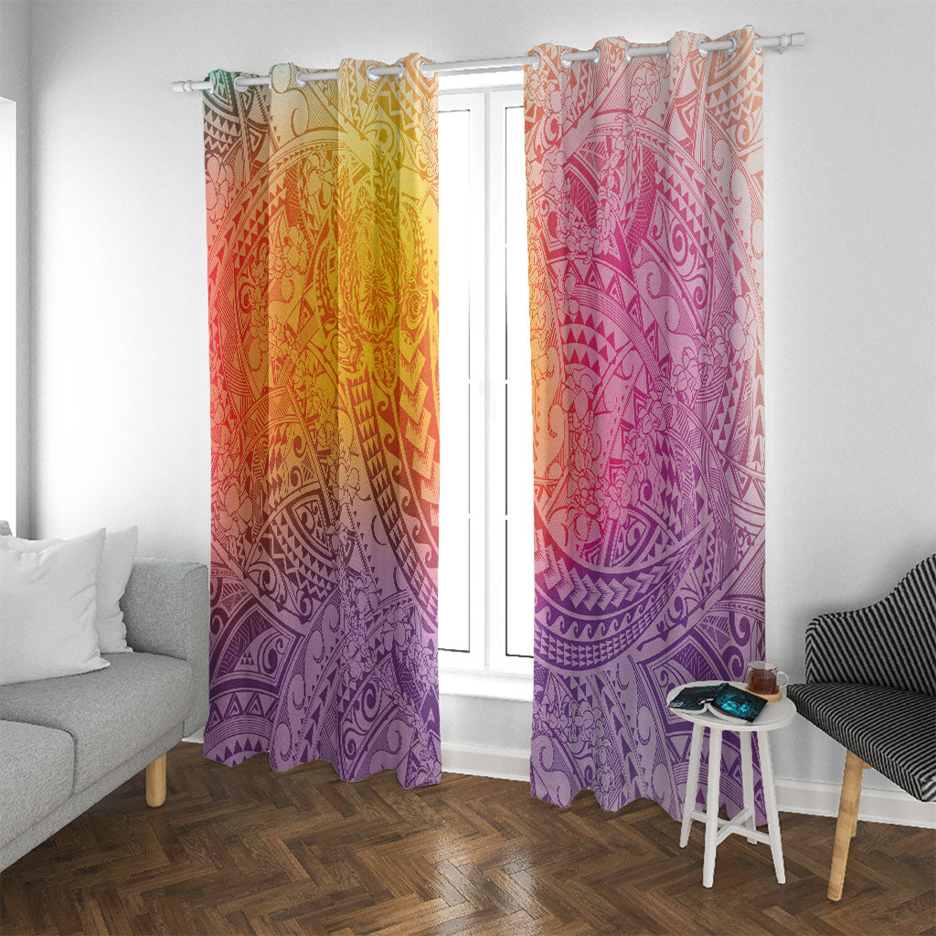 Hawaiian Turtles and Leis Window Curtain Tribal Kakau Pattern Magical Rainbow Sky