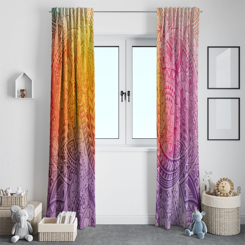 Hawaiian Turtles and Leis Window Curtain Tribal Kakau Pattern Magical Rainbow Sky