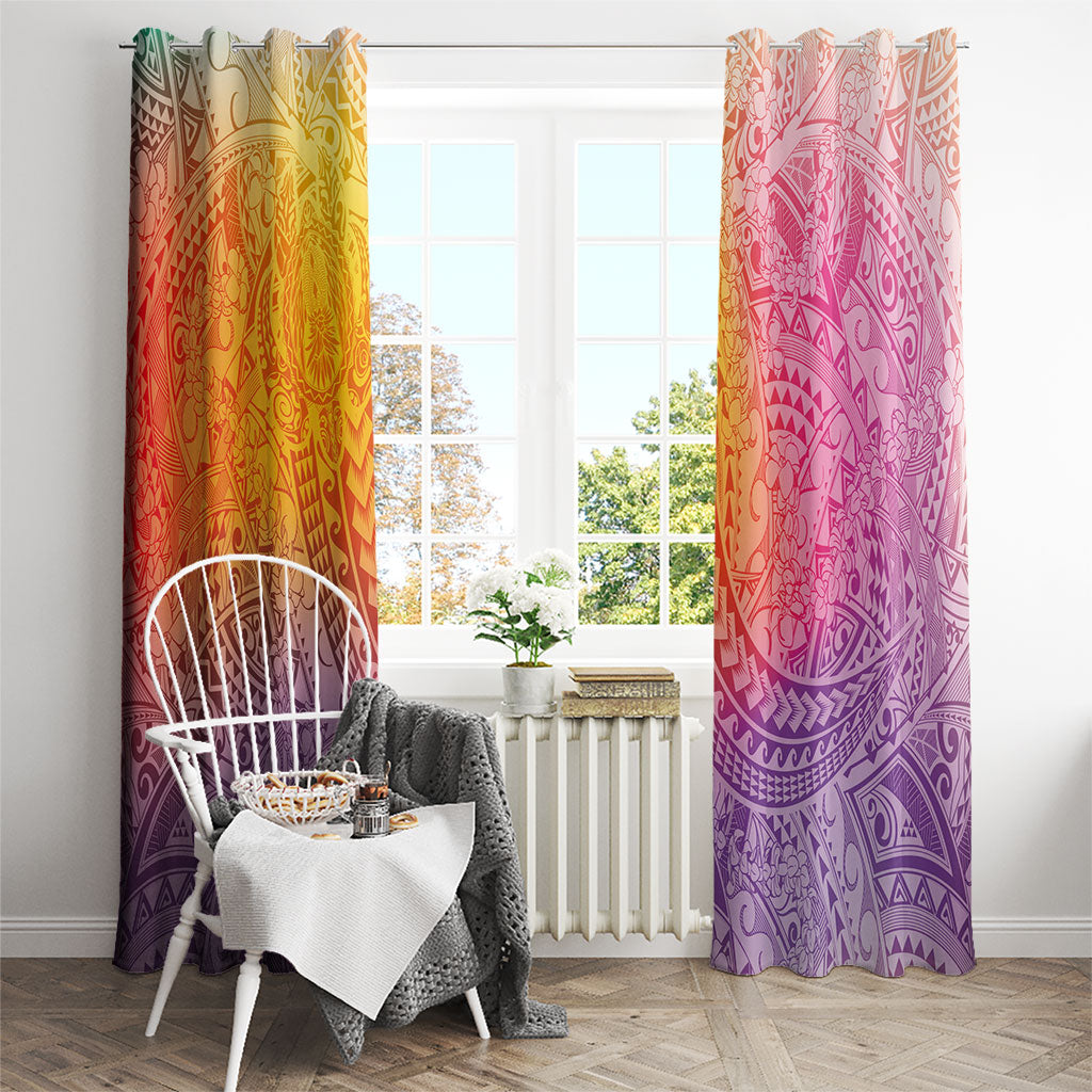 Hawaiian Turtles and Leis Window Curtain Tribal Kakau Pattern Magical Rainbow Sky