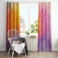 Hawaiian Turtles and Leis Window Curtain Tribal Kakau Pattern Magical Rainbow Sky