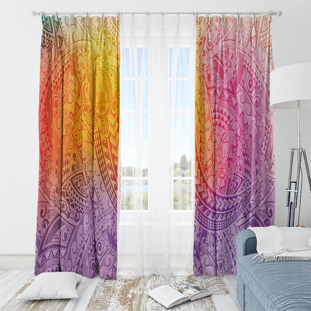 Hawaiian Turtles and Leis Window Curtain Tribal Kakau Pattern Magical Rainbow Sky