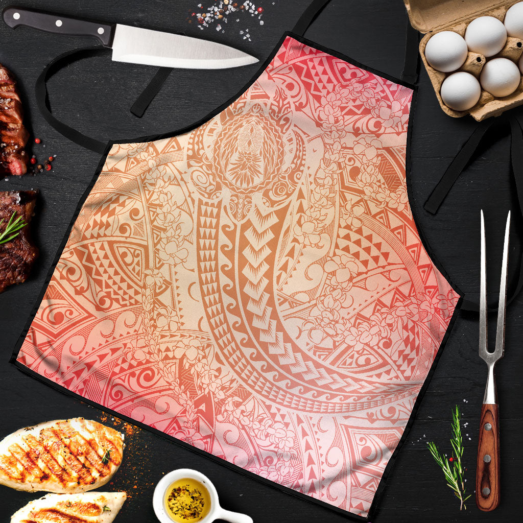 Hawaiian Turtles and Leis Apron Tribal Kakau Pattern Peach Fuzz Color