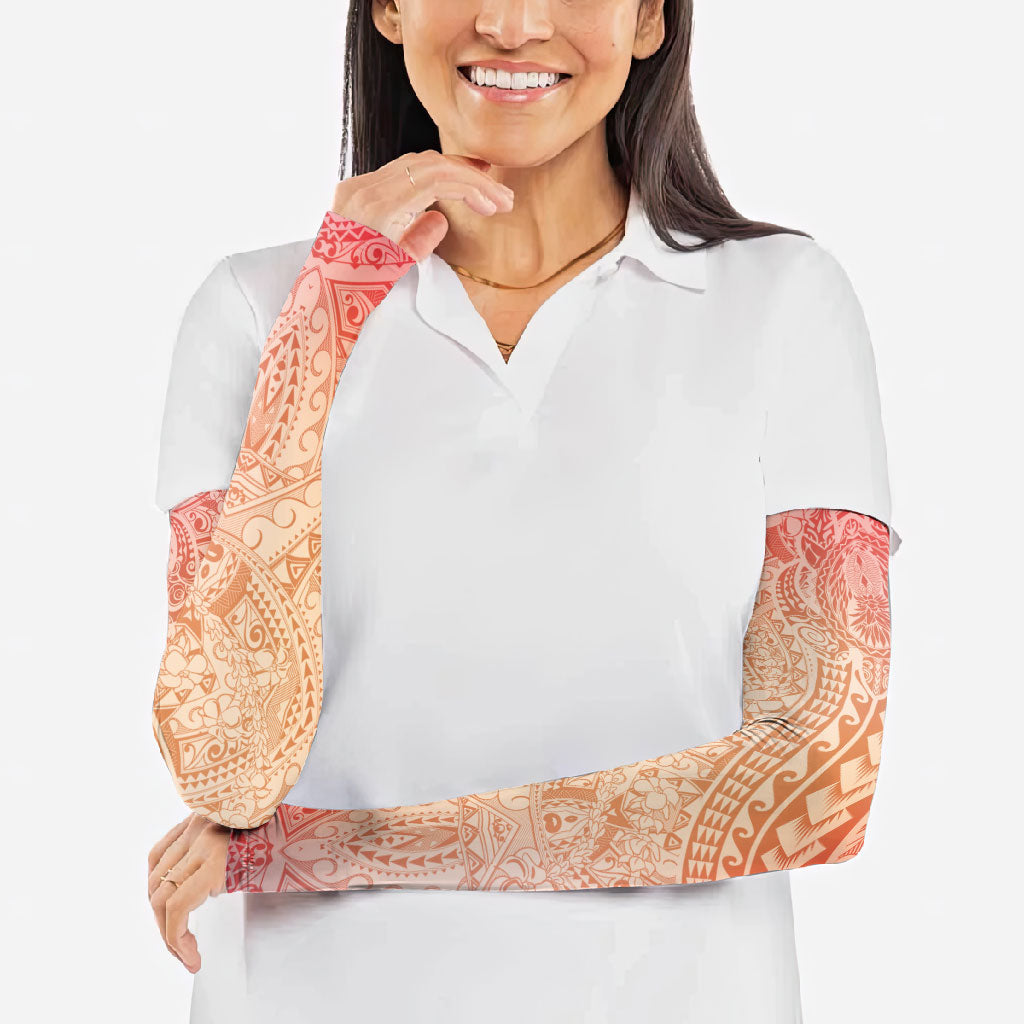 Hawaiian Turtles and Leis Arm Sleeves Tribal Kakau Pattern Peach Fuzz Color