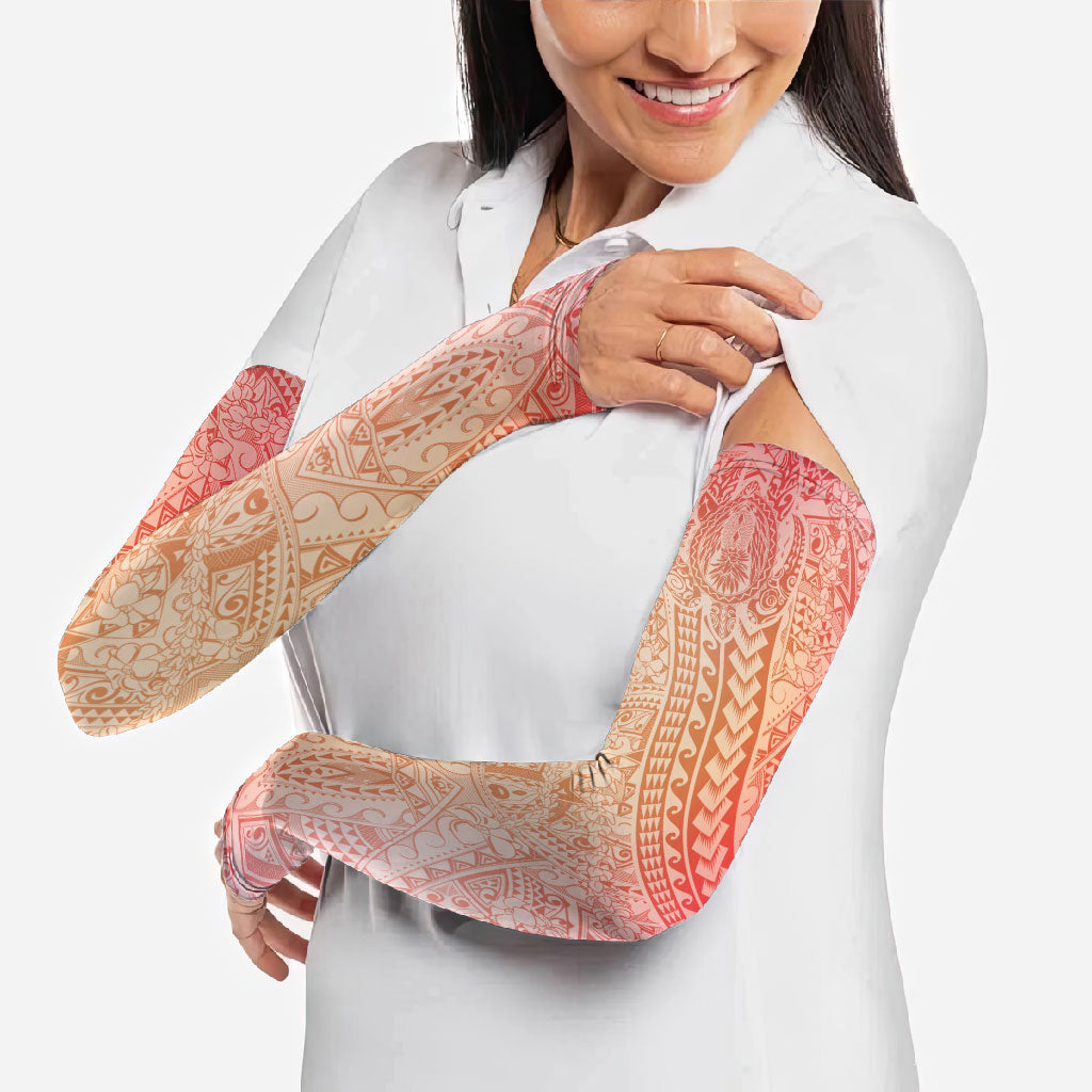 Hawaiian Turtles and Leis Arm Sleeves Tribal Kakau Pattern Peach Fuzz Color