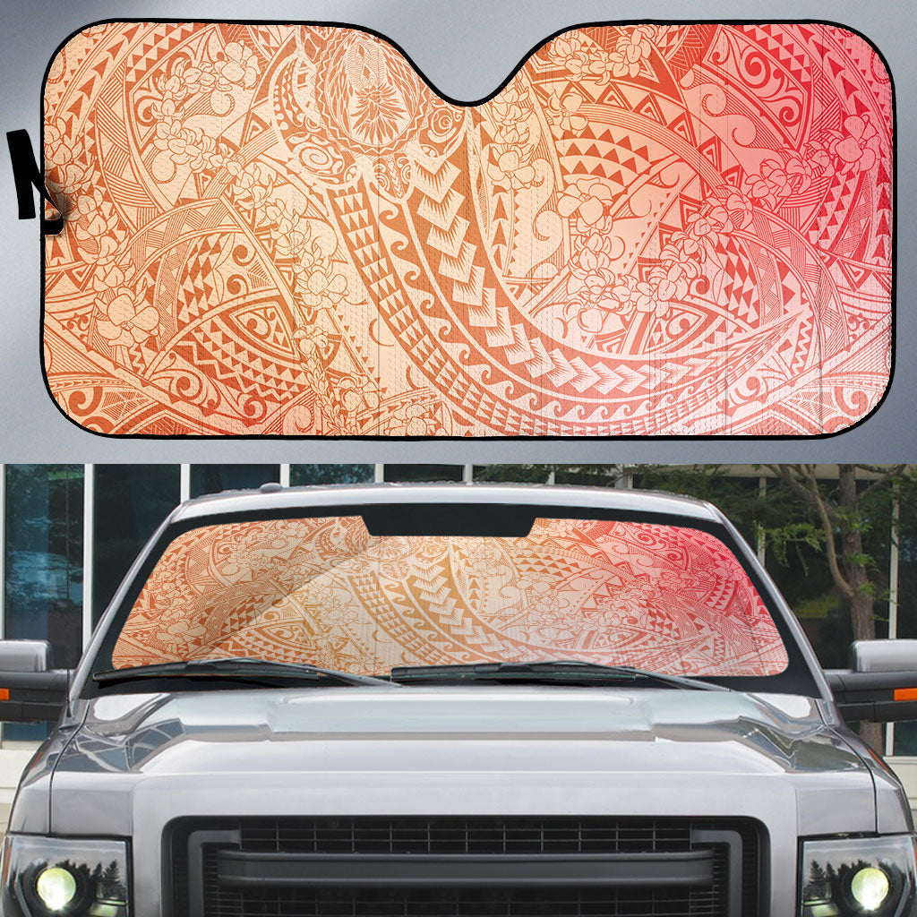 Hawaiian Turtles and Leis Auto Sun Shade Tribal Kakau Pattern Peach Fuzz Color LT03 Peach Fuzz - Polynesian Pride