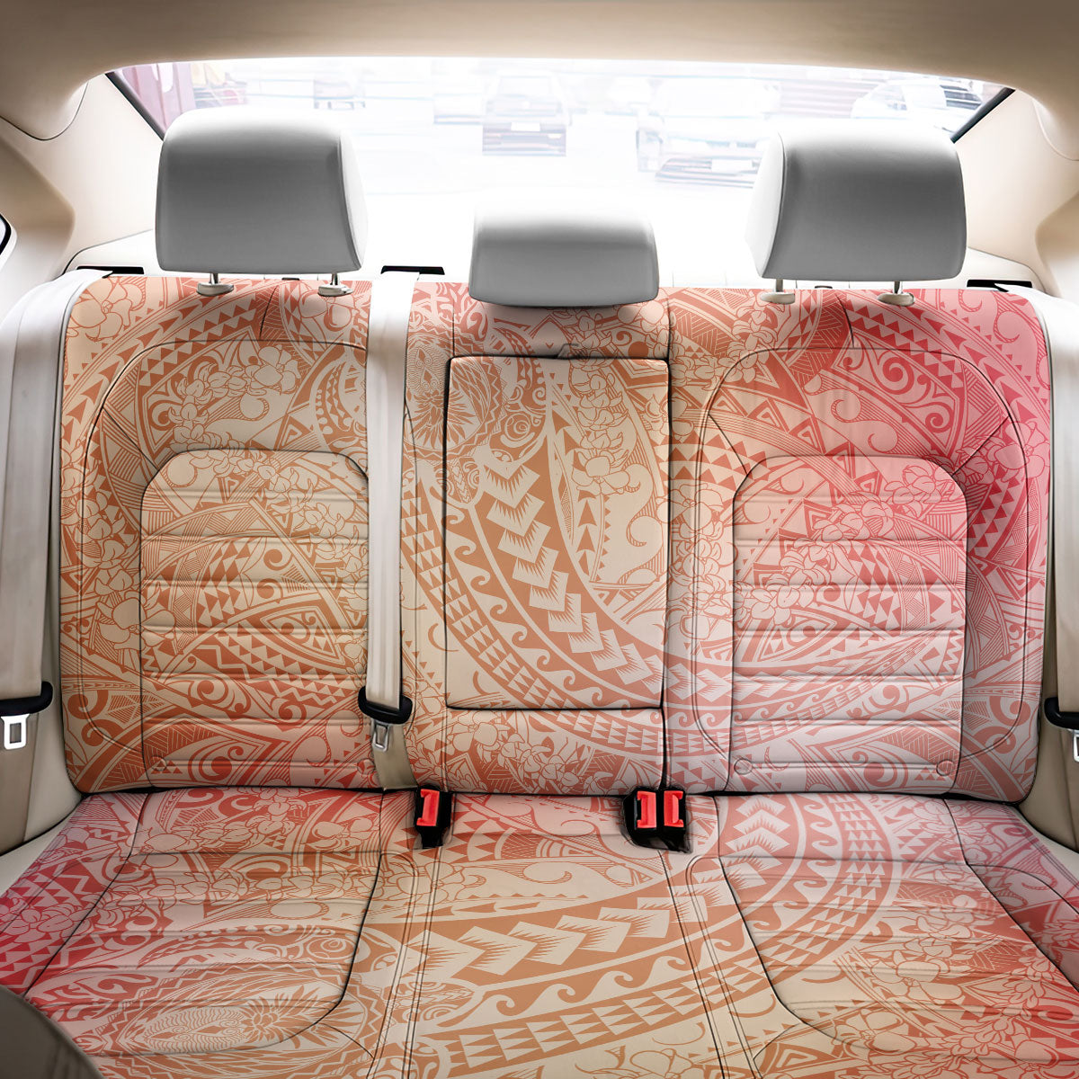 Hawaiian Turtles and Leis Back Car Seat Cover Tribal Kakau Pattern Peach Fuzz Color
