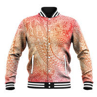Hawaiian Turtles and Leis Baseball Jacket Tribal Kakau Pattern Peach Fuzz Color