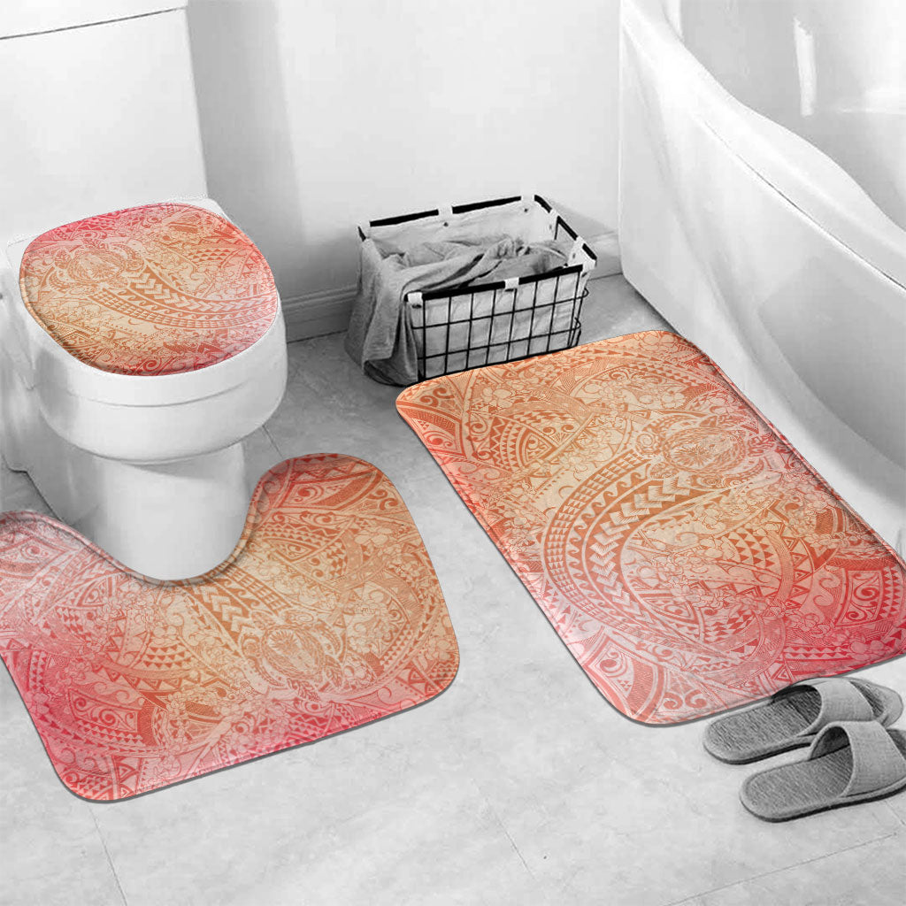 Hawaiian Turtles and Leis Bathroom Set Tribal Kakau Pattern Peach Fuzz Color