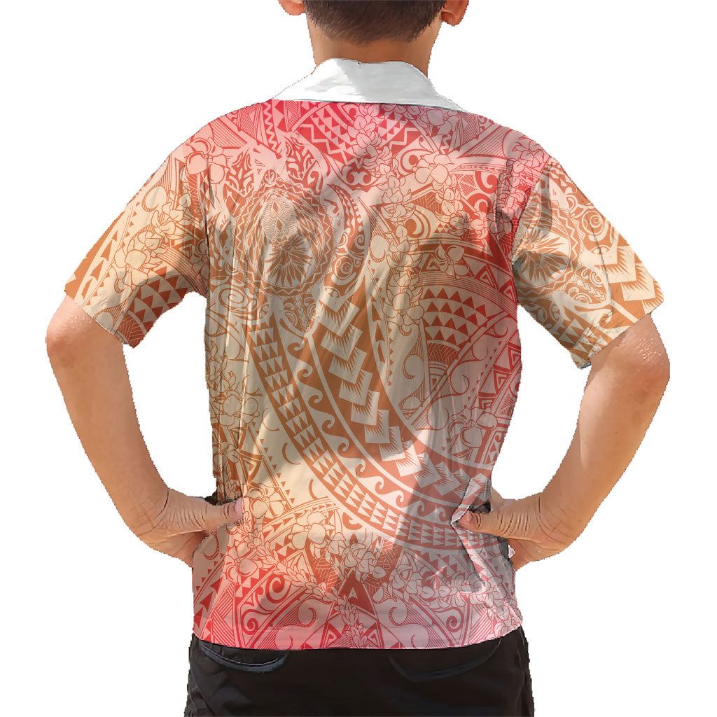 Hawaiian Turtles and Leis Family Matching Off Shoulder Maxi Dress and Hawaiian Shirt Tribal Kakau Pattern Peach Fuzz Color