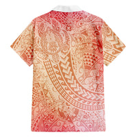 Hawaiian Turtles and Leis Family Matching Off Shoulder Maxi Dress and Hawaiian Shirt Tribal Kakau Pattern Peach Fuzz Color