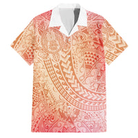 Hawaiian Turtles and Leis Family Matching Puletasi and Hawaiian Shirt Tribal Kakau Pattern Peach Fuzz Color