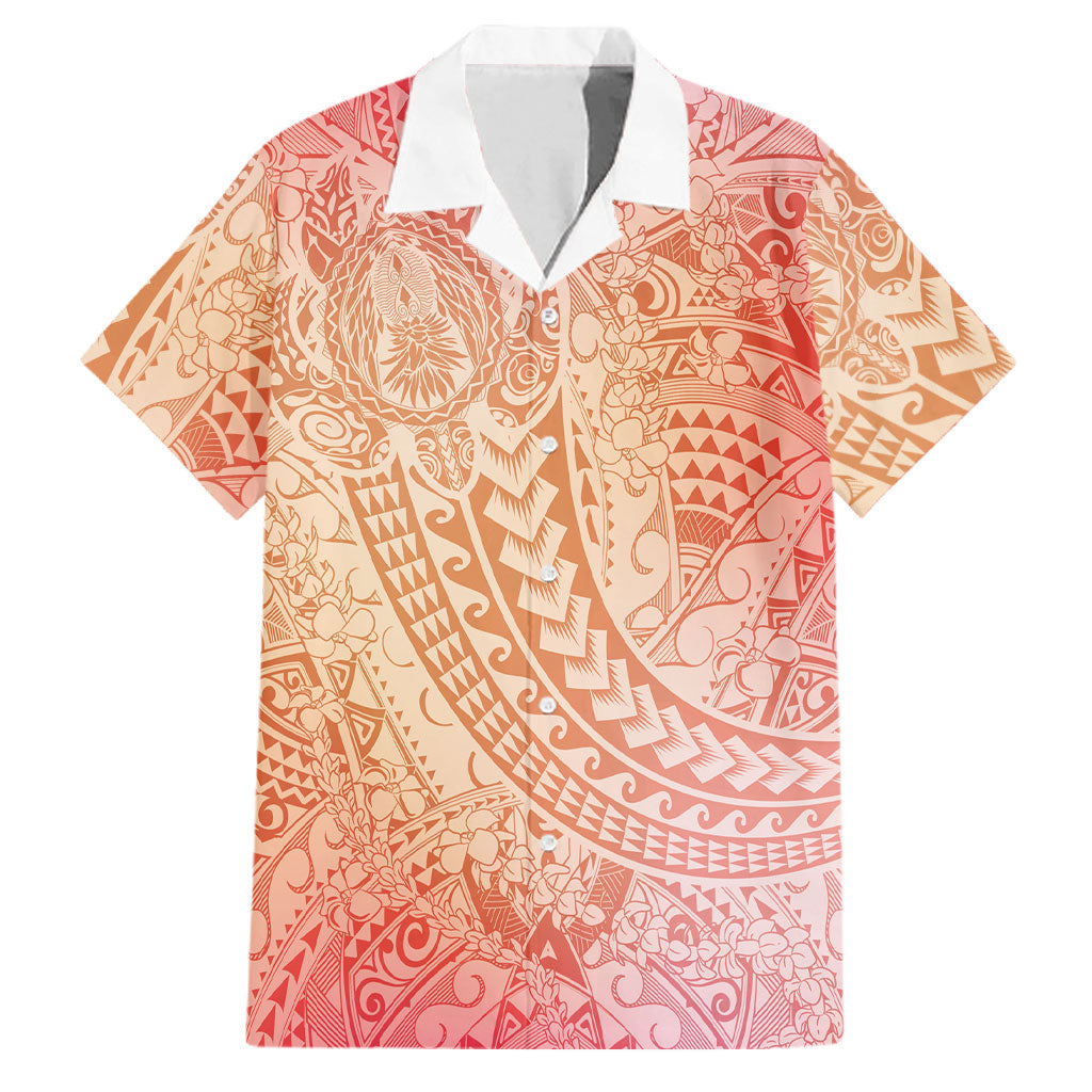 Hawaiian Turtles and Leis Family Matching Short Sleeve Bodycon Dress and Hawaiian Shirt Tribal Kakau Pattern Peach Fuzz Color