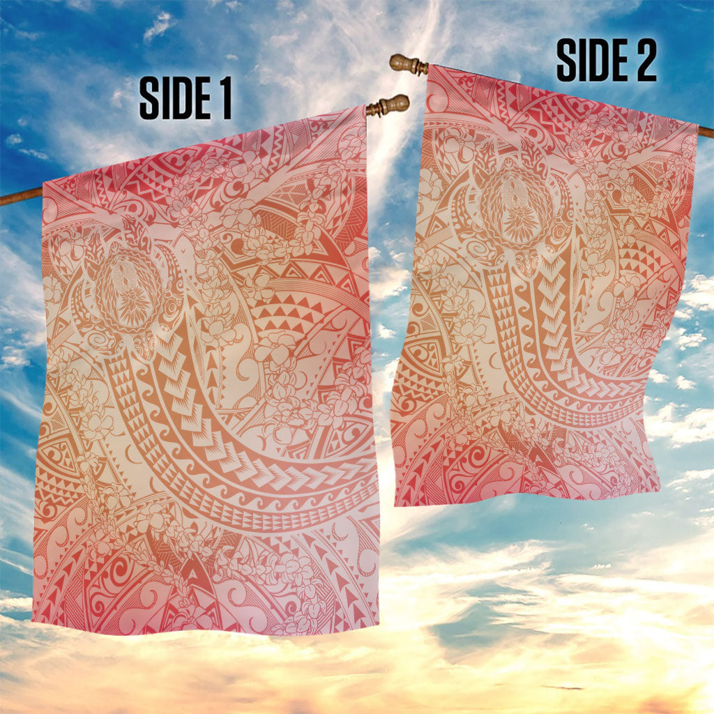 Hawaiian Turtles and Leis Garden Flag Tribal Kakau Pattern Peach Fuzz Color