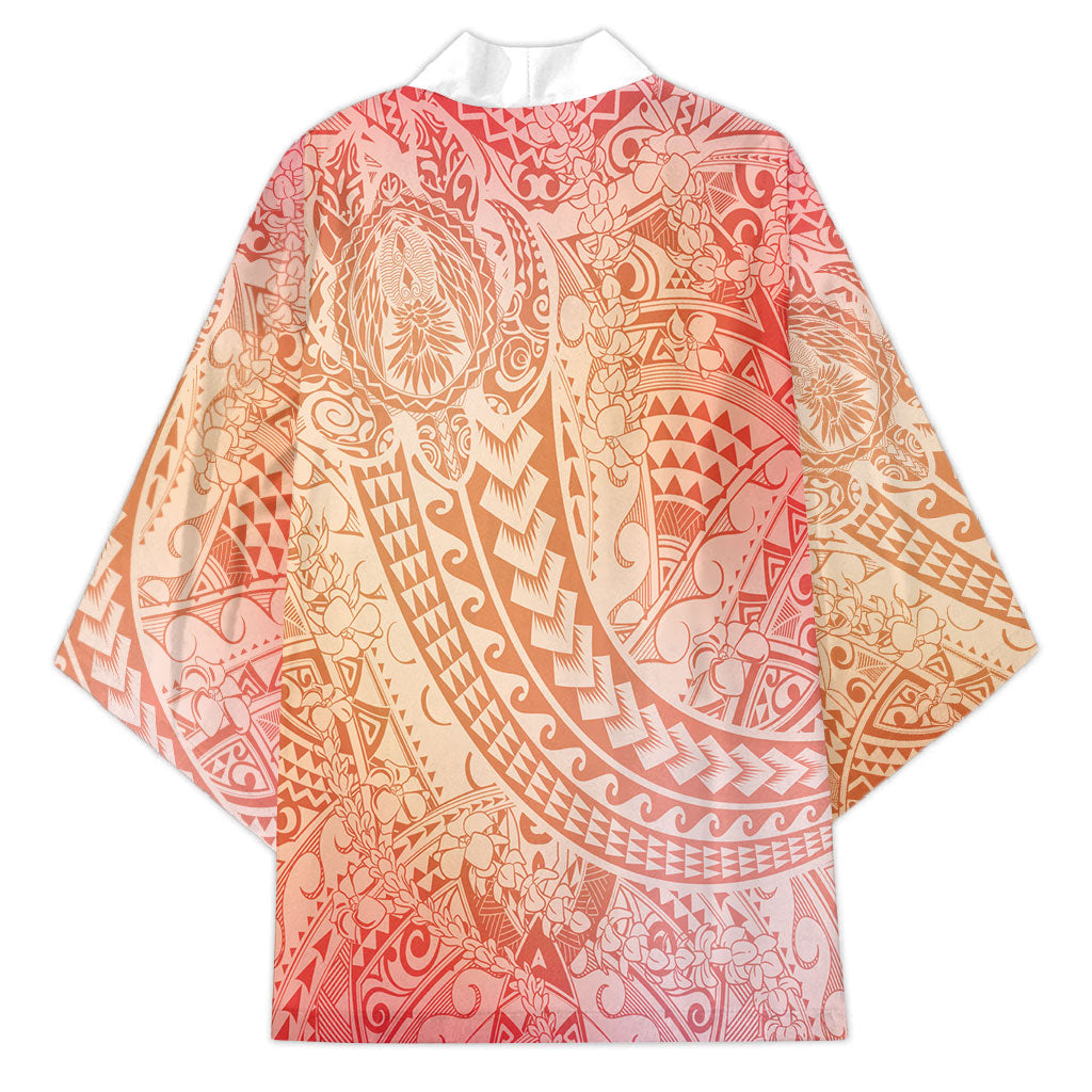 Hawaiian Turtles and Leis Kimono Tribal Kakau Pattern Peach Fuzz Color