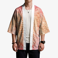 Hawaiian Turtles and Leis Kimono Tribal Kakau Pattern Peach Fuzz Color