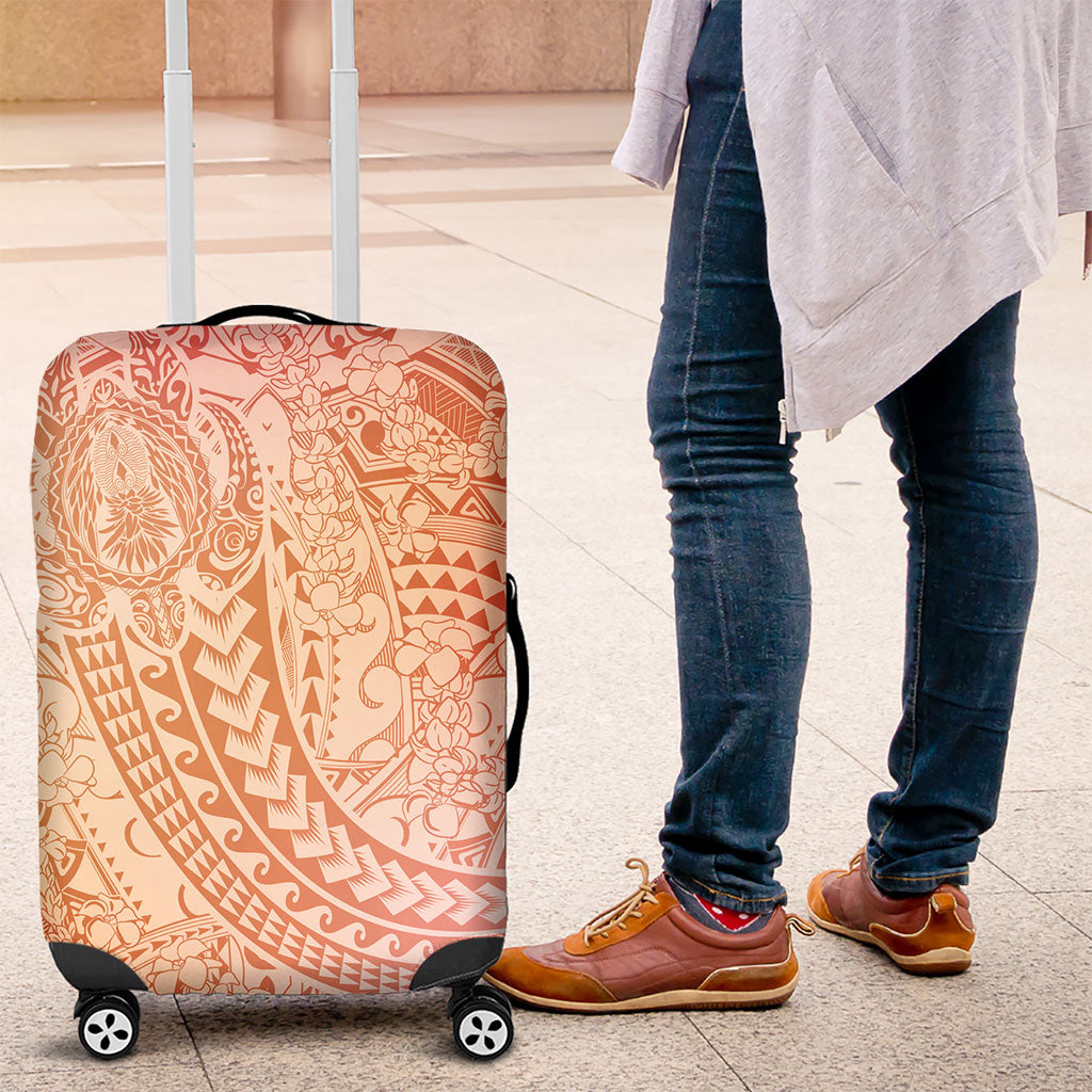 Hawaiian Turtles and Leis Luggage Cover Tribal Kakau Pattern Peach Fuzz Color