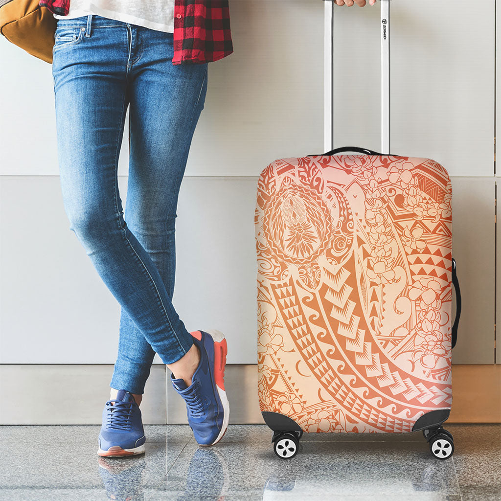 Hawaiian Turtles and Leis Luggage Cover Tribal Kakau Pattern Peach Fuzz Color
