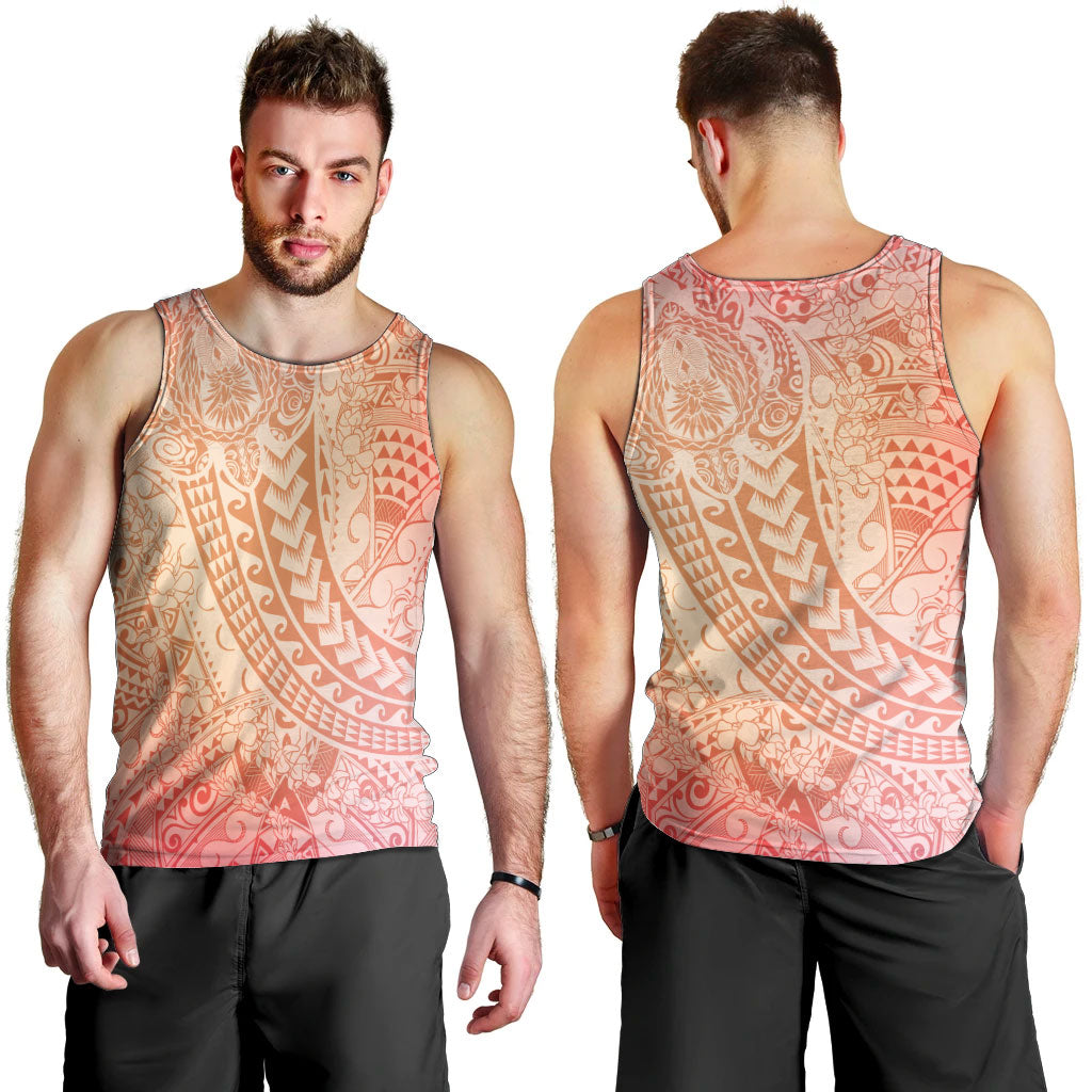 Hawaiian Turtles and Leis Men Tank Top Tribal Kakau Pattern Peach Fuzz Color
