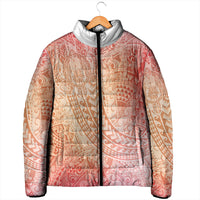 Hawaiian Turtles and Leis Padded Jacket Tribal Kakau Pattern Peach Fuzz Color