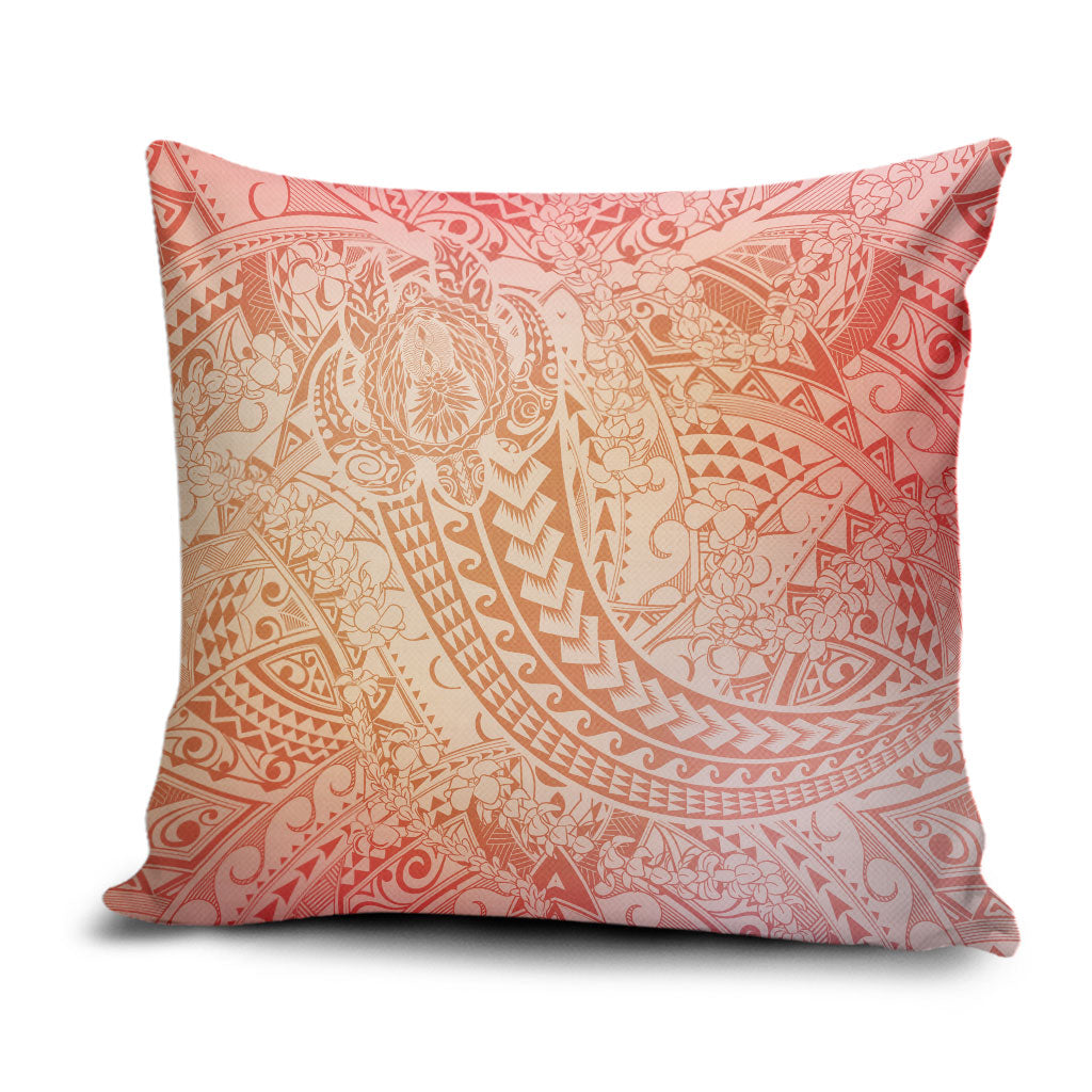 Hawaiian Turtles and Leis Pillow Cover Tribal Kakau Pattern Peach Fuzz Color