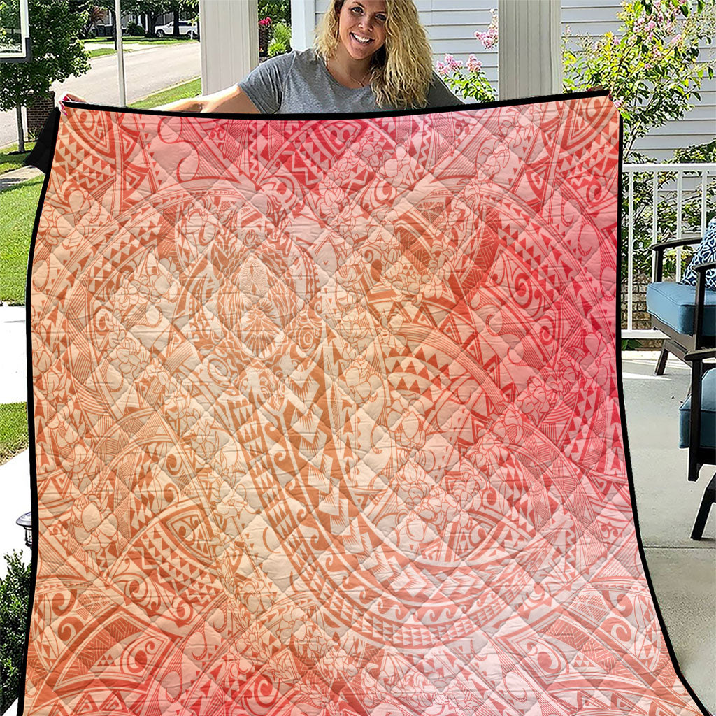 Hawaiian Turtles and Leis Quilt Tribal Kakau Pattern Peach Fuzz Color