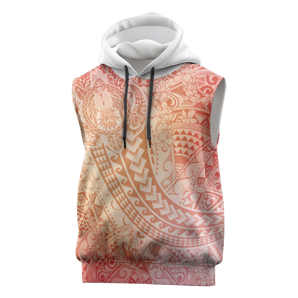 Hawaiian Turtles and Leis Sleeveless Hoodie Tribal Kakau Pattern Peach Fuzz Color