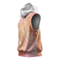 Hawaiian Turtles and Leis Sleeveless Hoodie Tribal Kakau Pattern Peach Fuzz Color
