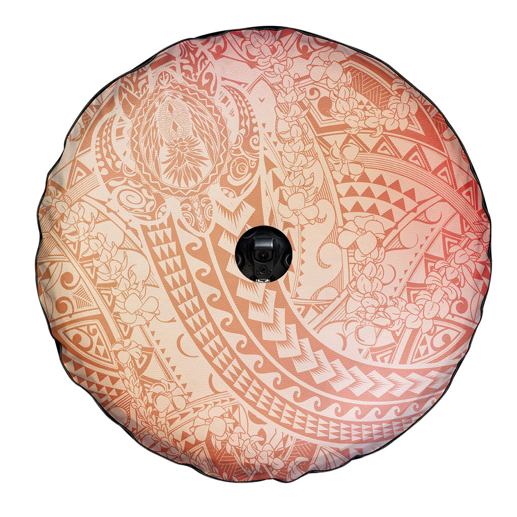 Hawaiian Turtles and Leis Spare Tire Cover Tribal Kakau Pattern Peach Fuzz Color