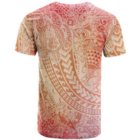 Hawaiian Turtles and Leis T Shirt Tribal Kakau Pattern Peach Fuzz Color
