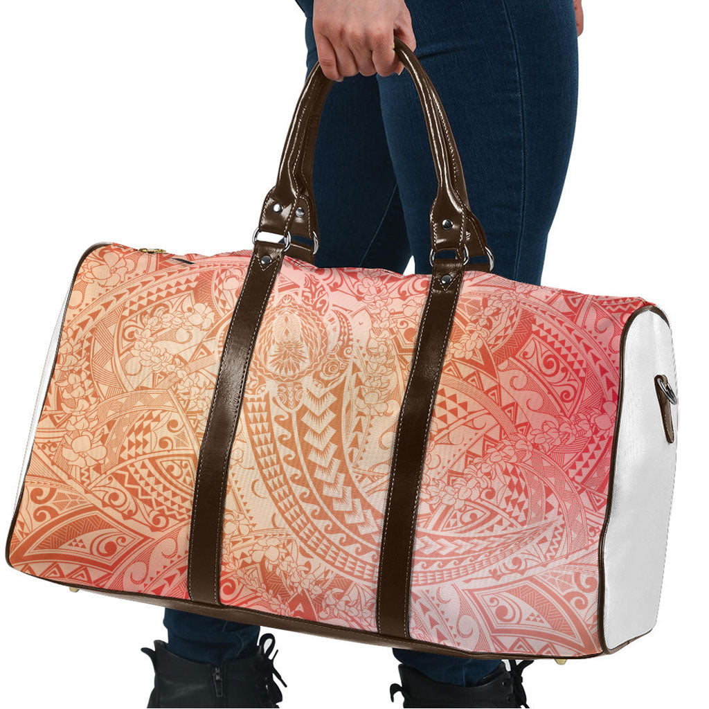 Hawaiian Turtles and Leis Travel Bag Tribal Kakau Pattern Peach Fuzz Color