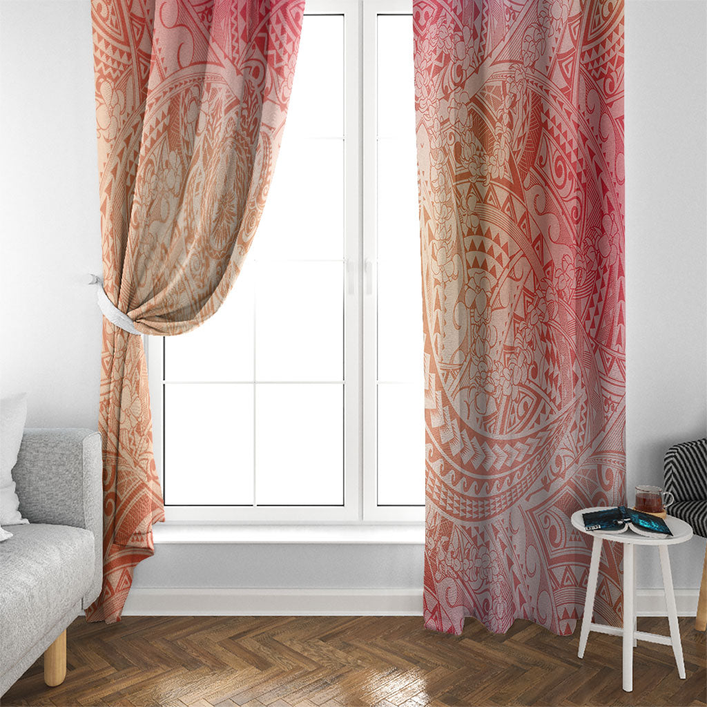 Hawaiian Turtles and Leis Window Curtain Tribal Kakau Pattern Peach Fuzz Color