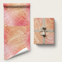 Hawaiian Turtles and Leis Wrapping Paper Tribal Kakau Pattern Peach Fuzz Color